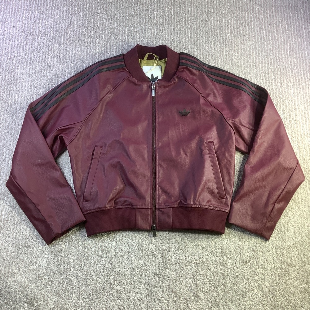 Adidas Pleather SST Track Top Jacket Burgundy Womens Size M NWOT - Picture 2 of 11